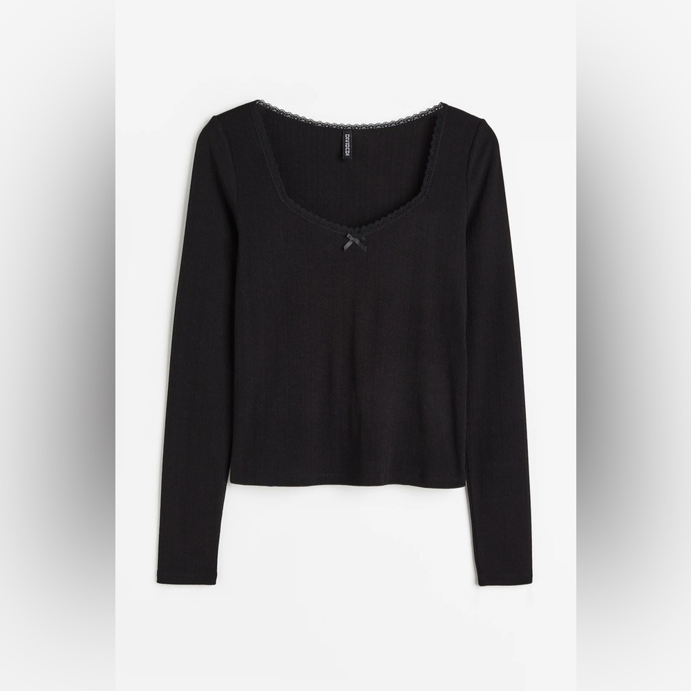 H&M Lace Trimmed Pointelle Top